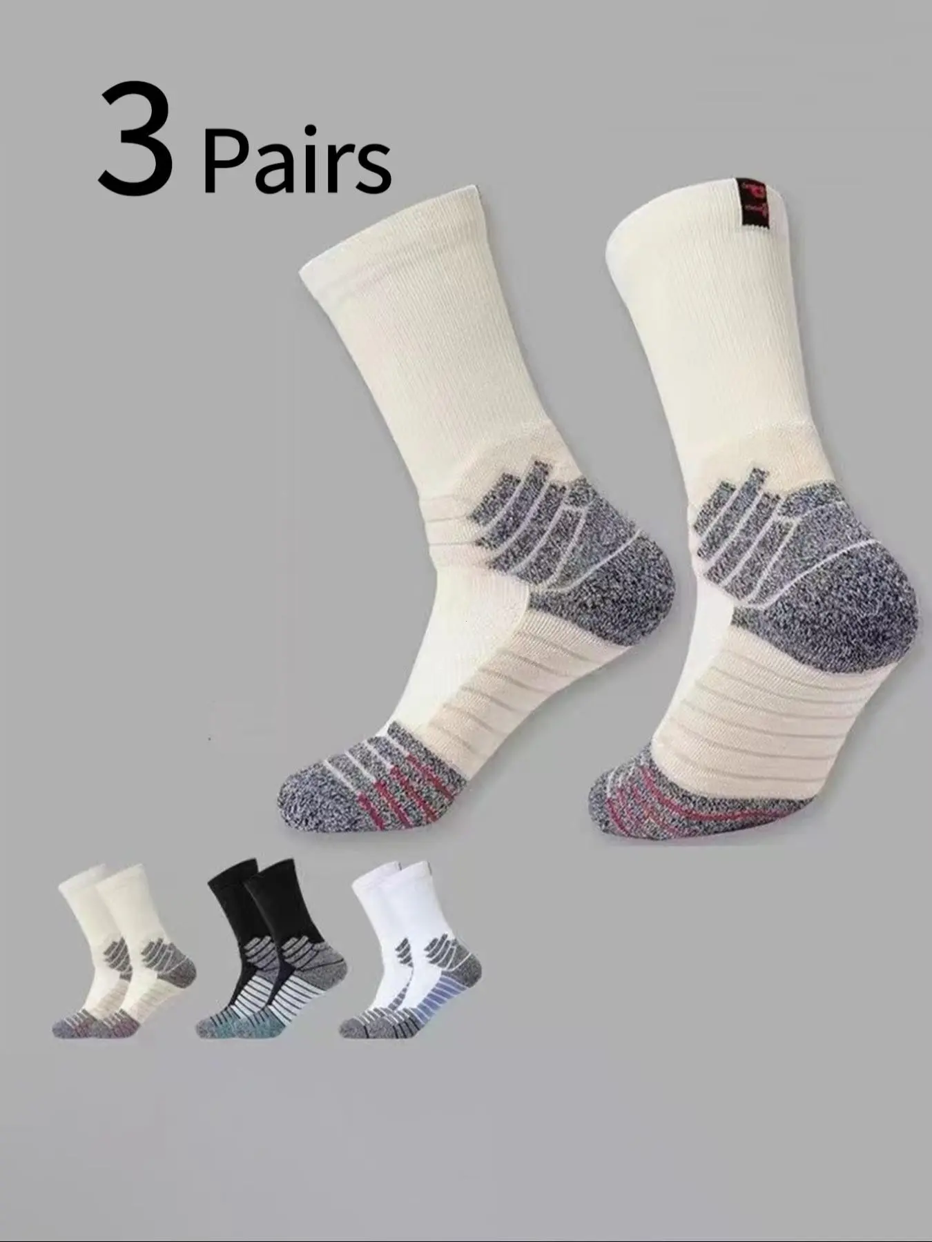Men's Professional Basketball Socks, Anti-Slip Thick High-Cut Sports Socks, Moisture-Wicking Breathable, 3 Pairs, Running Socks