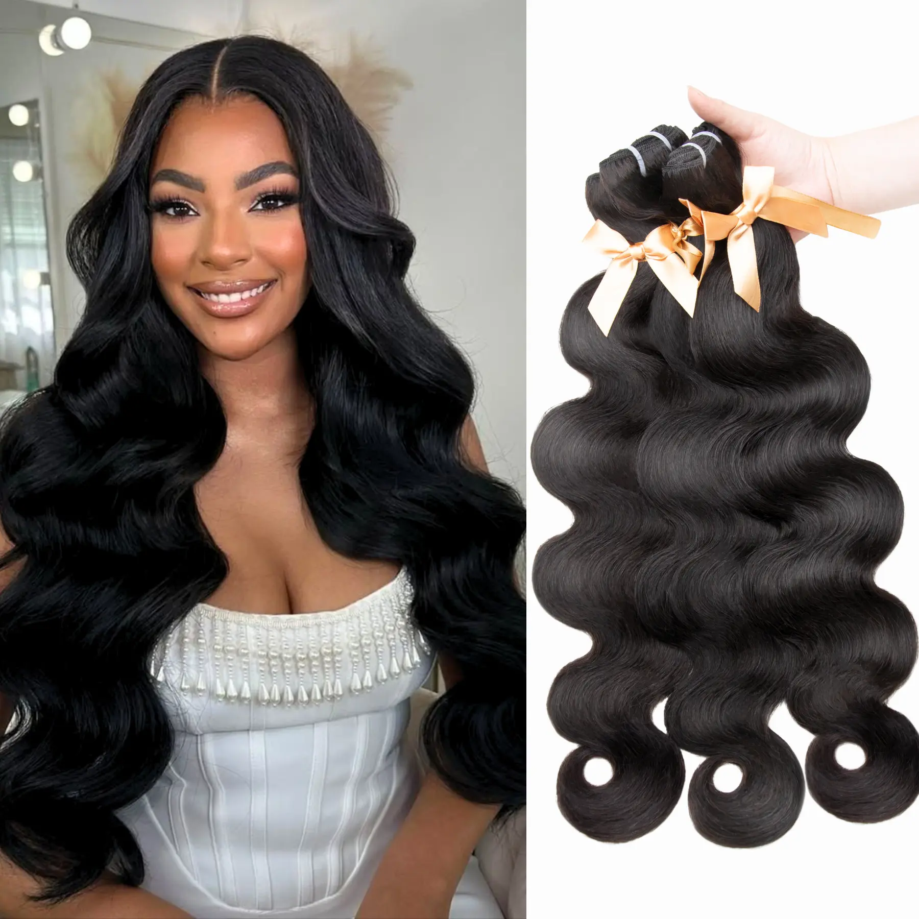 MLIP 16A Raw Indian Human Hair Bundles Extensions, 100 