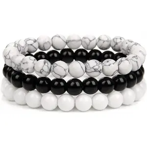 3Pcs 8mm Semi-Precious Gemstones Beaded Bracelets for Women Men Crystal Stone Bracelet Stretch Round Beaded Elastic Bracelets Unisex Jewelry