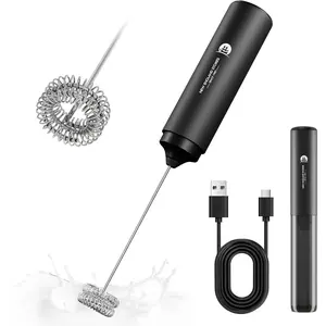 Rechargeable Milk Frother Handheld, 2-IN-1 Dual Spring Whisk Electric Frother Wand for Cappuccino Latte Macchiato, Portable Drink Mixer for Coffee, Matcha, Hot Chocolate