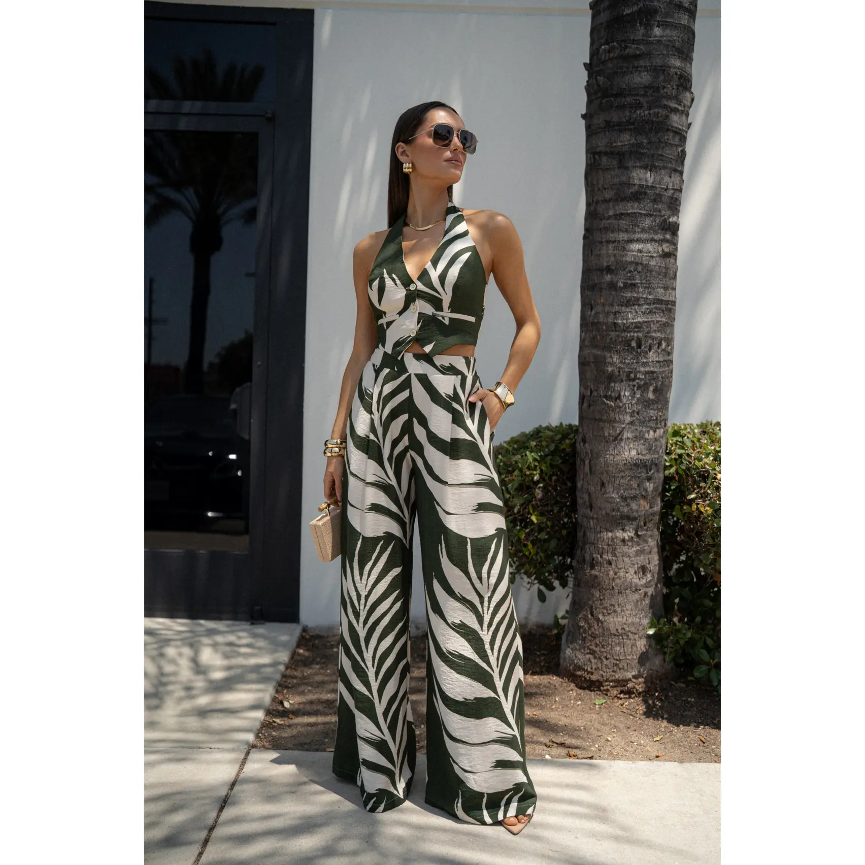 Olive Palm Print Tropical Daze Pant Set
