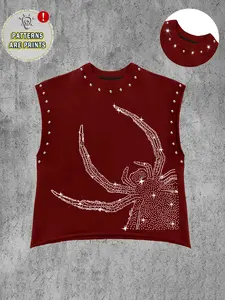 Trendy Men's Vest, Tank Tops with Spider Graphic Print and Studs, Loose Fit, Skin-Friendly Fabric, Casual Style, Perfect for Daily Wear
