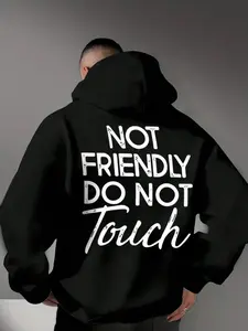 1 Piece Men's Oversized Long Sleeve Graphic Hoodie, “NOT FRIENDLY DO NOT Touch” Bold Statement Print, Drop Shoulder Streetwear, For Edgy Urban Fashion and Casual Daily Wear