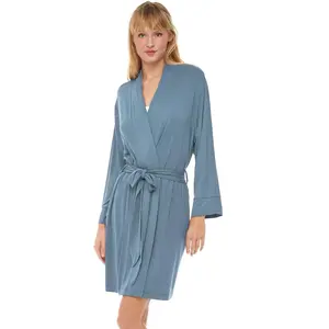 ADR Women's Classic Soft Knit Short Lounge Robe with Pockets Shadow Blue Large