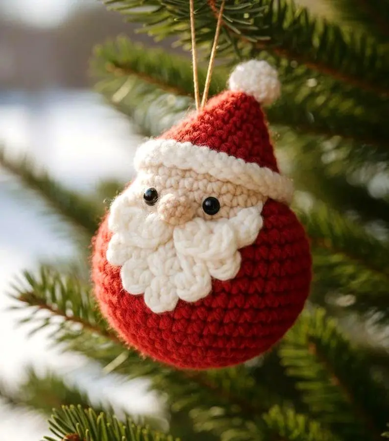 Santa Ball Crochet - Christmas Tree Ornaments Amigurumi - Xmas Home Decor Crochet - Cute Santa Crochet Boho Christmas