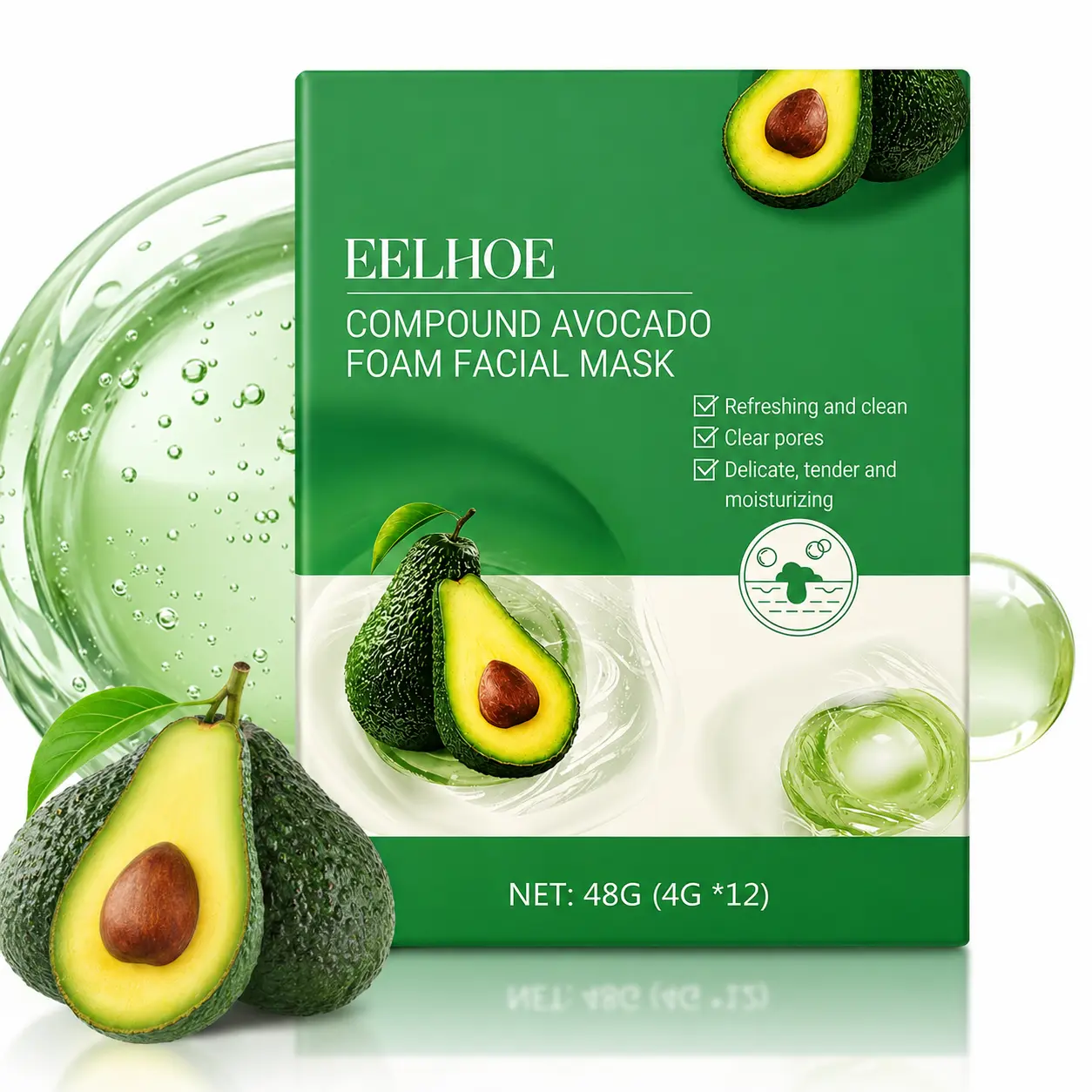 EELHOE Avocado Bubble Clay Mask 12PCS | Deep Pore Cleansing & Hydrating Foam Facial Mask | Oil Control, Moisturizing, Refreshing Skincare for Women & Men