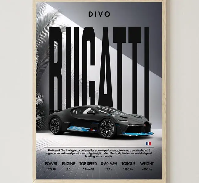 Bugatti Divo - Super Car Poster - Gift For Him - POSTER NO FRAME