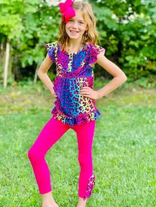 Rainbow Ombre Leopard Frill Leggings Set