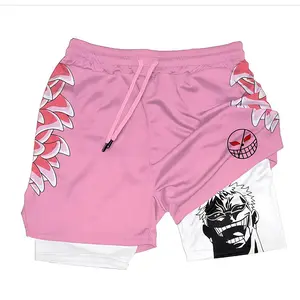 Pink & Black Anime Jujutsu Kaisen Sukuna Double-Layer Shorts | Edgy Anime Elements Personalized Casual Streetwear Shorts