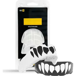 2 Pack Dual Layer Mouthguard, Custom Fit Sports Mouthpiece for Football, Boxing, MMA, Basketball, Hockey, Lacrosse, Youth & Adult (Black & White Fangs)