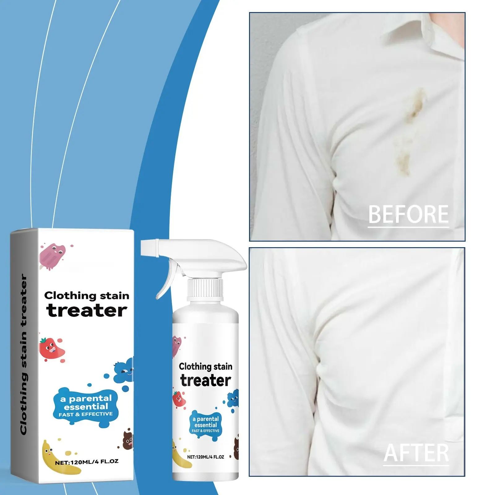 Clothing Stain Remover Spray, Gentle Fresh Scent, Parental, Softening and Shape Retention, Clean, Effective and Refreshing Fabric Care Spray