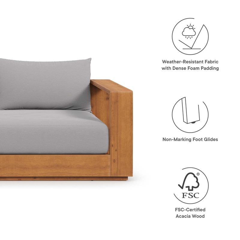 Modway Tahoe Outdoor Patio Acacia Wood 5-Piece Furniture Set in Natural Light Gray