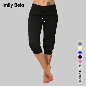 Imily Bela Essentials Womens Capri Yoga Pants Loose Drawstring Pajama Pants Lounge Joggers Pants with Pockets