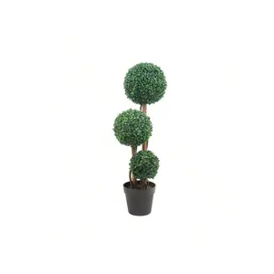 35 Inch Artificial Triple Ball Boxwood Topiary Tree  Fake Boxwood Topiary Ball Trees  Milan Grass Ball Trees for Indoor and Outdoor Home Decor Decorative Fruit Faux Gift Nature Plants