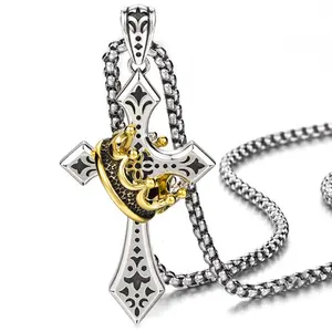 Jemant Cross Crown Necklace For Men Silver Stainless Steel Chain Goth Kpop Punk Cool Cross With Ring Pendant Necklace Jewelry Easter Baptism Faith Thanksgiving Gift For Husband Bf