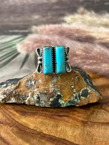 Handmade Sterling Silver Blue Kingman Turquoise Adjustable Ring "Signed Nizhoni"