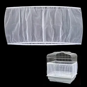 Soft Airy Bird Cage Net Cover, Bird Cage Seed Catcher, Skirt Guard Gauze Birdcage Mesh Netting for Round Square Cages, Reuseable (White, L)