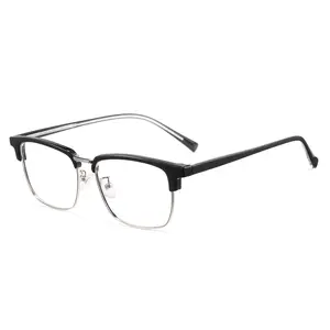 Cyxus 99% Blue Light Glasses Men, 22g Titanium Acetate Sqaure Semi-rimless Browline Frame Computer Gaming - 8216
