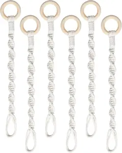 6 Pack Adjustable Macrame  Hanger Extenders Connectable Rope Hanging  Extender Handmade Woven Hanging Basket Extension with Wooden Ring for Indoor Outdoor  Pot Holder (Style 1, 6)