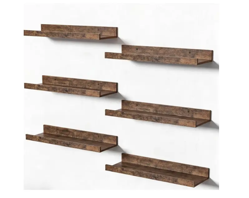 6 Pack Wooden Floating Shelves, Wall Storage Decor Shelf Wall Mounted Display Hanging Shelf, (Brown, 15.7inch)