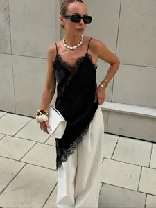 Lace Women's Fitted Dress Satin Asymmetrical Summer Party Short Skirt, Fashion New Sleepwear, Sleeveless Sexy Backless Dress, Womenswear