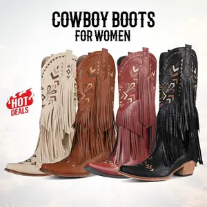 Womens Cowgirl Boots Knee High Fringe Boots Summer Boots For Women Winter Boots