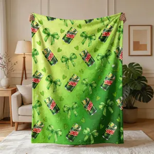 Mountain Dew Heart Theme Flannel Blanket, Large Size, Soft and Lightweight, Perfect for All Seasons, Ideal for Bed, Sofa, Office, Camping, Travel, Flannel Throw Blankets