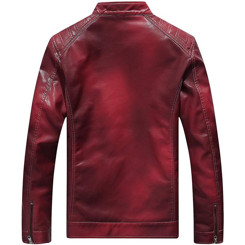 Men's Faux Leather Jacket Vintage with Stand Collar for Motorcycle Biker Riding Bomber Jacket for Men