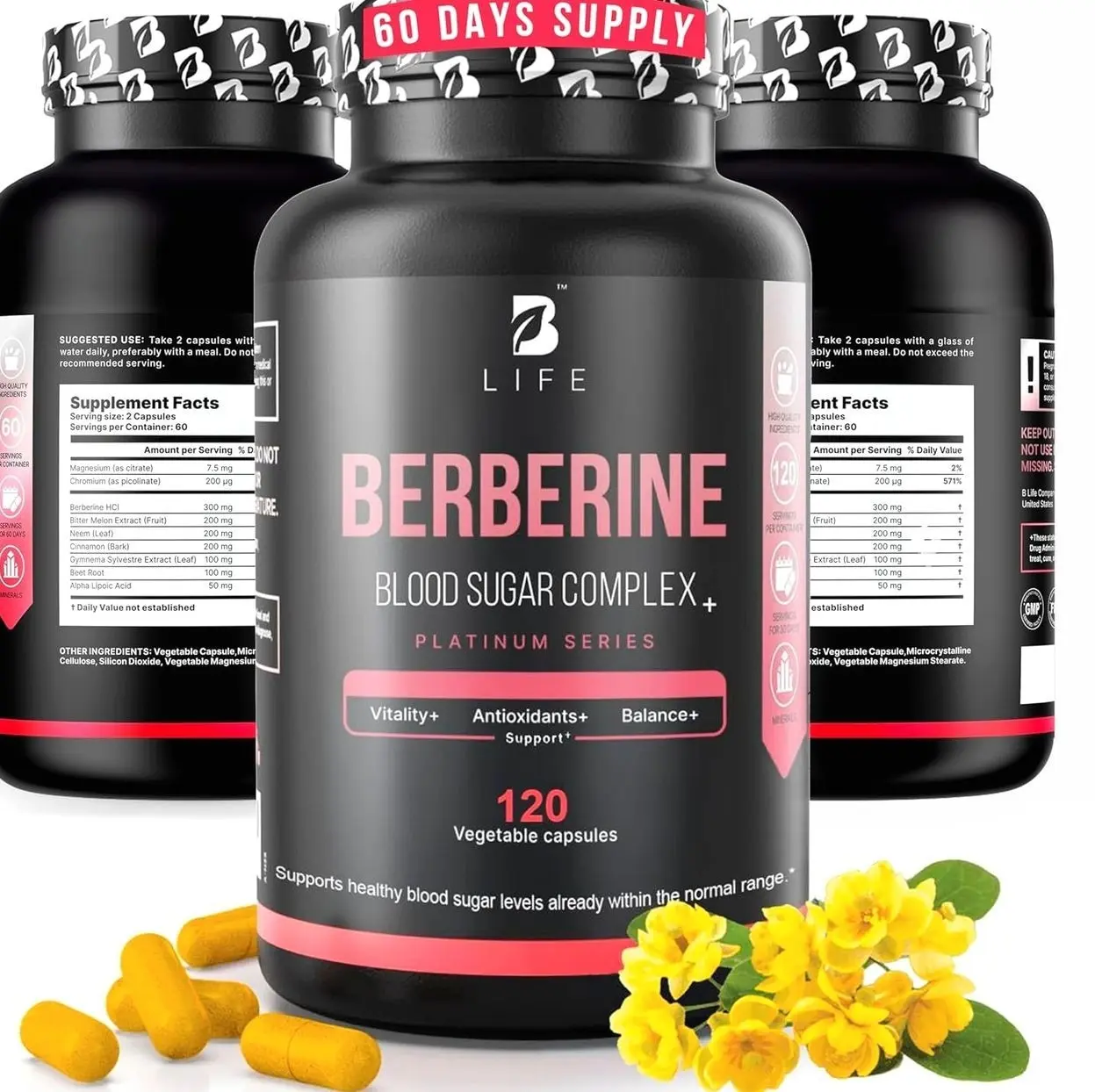 Berberine Supplement 300mg – Berberine Complex Supplement Metabolism – 120 Veg Capsules (60 Servings)