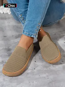 Vortread Women's Geometric Knit Slip-On Shoes, Casual Breathable Mesh Flats with Colorful Rainbow Stitching ✨