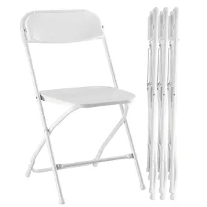 Folding Chairs 4-Pack, Stackable Indoor Outdoor Portable Chairs for Events, Wedding, Party, Picnic, Office & Restaurant, Plastic Patio Garden Chair with Carry Handle, White