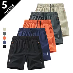 5PCS Men’s Quick-Dry Athletic Shorts for Workouts & Running, Elastic Waist with Drawstring, Summer Gym Shorts with Zipper Pockets