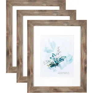 Solid  Brown 11x14 Picture Frame 3 Pack Display Picture 8x10 with Mat, Rustic Wooden Photo Frames for Wall Mounting