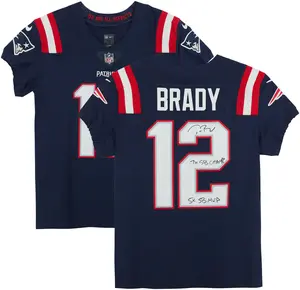 Tom Brady New England Patriots Autographed Navy Nike Elite Jersey with "7x SB Champ" and "5x SB MVP" Inscriptions - Fanatics Authentic Certified