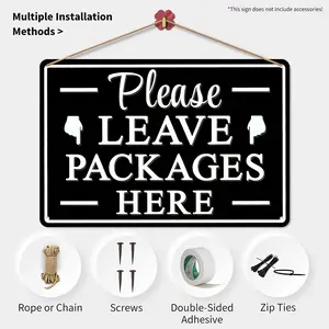 Please Leave Packages Here Funny Porch Aluminum Metal Sign - 8x12 Inch Retro Delivery Drop Off Wall Decor for Home, Entryway, Porch & Front Door - Practical Gift for Homeowners, Delivery Drivers & Porch Decor Enthusiasts Water Proof Hand Hanging