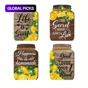 4pcs Wooden Wall Art - 2D Flat-Print Lemon Jar-Shaped Decor, Indoor Decoration, Modern Home Decor, for Home Kitchen & Lemonade Stand, No Installation Required - Perfect Hanging Decor for Living Room, Bathroom & Stair Wall Art