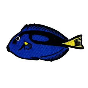 Blue Tang Fish Embroidered Iron-on Patch