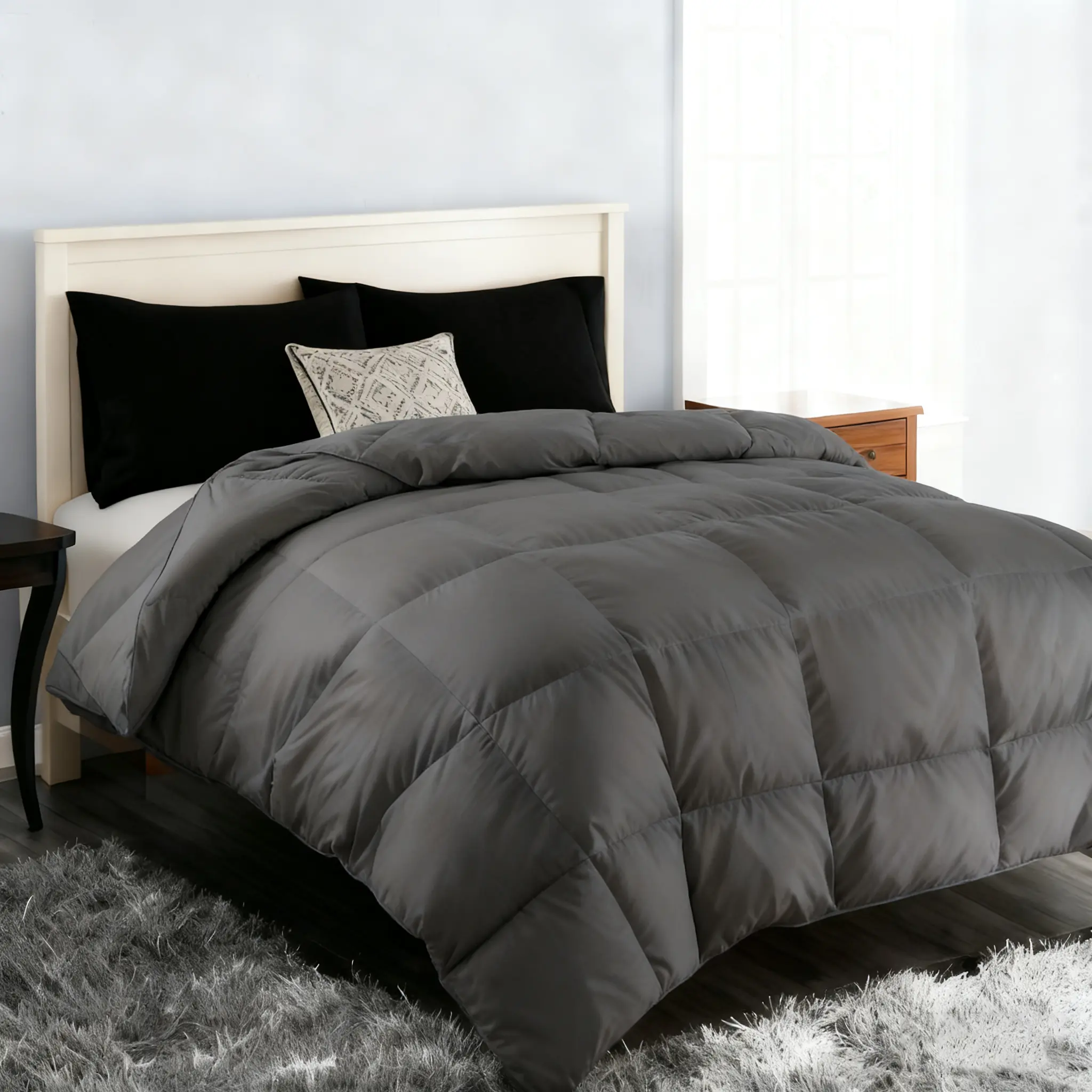 Hotel-Like Queen Duvet Insert (88"x88") - 4D Spiral Fiber Fill All-Seasons Bedding with Baffle Stitching, Soft Fabric, Breathable, Wrinkle Resistant Grey Comforter, Corner Tabs for Fluffy Support