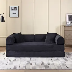 Compression Sofa,Convertible Floor Sofa Bed-with Pillow Back Support Armrest,Comfy Futon Couch Sleeper Bed,Loveseats Boneless Modular Sectional Sofa,Corduroy fabric,for Living Room,Bedroom,Black