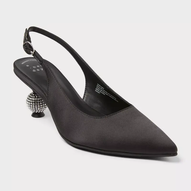 Women’s Simone Rhinestone Ball Heels - A New Day, Footwear with 3.25in Stiletto, Satin Shoes for Women, Grip-Textured Sole
