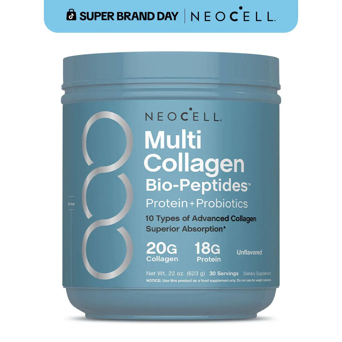 NeoCell Multi Collagen Bio-Peptides Powder - 22oz - With Hyaluronic Acid and Vitamin C - 10 Types of Collagen
