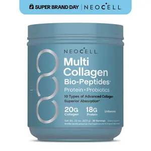 NeoCell Multi Collagen Bio-Peptides Powder - 22oz - With Hyaluronic Acid and Vitamin C - 10 Types of Collagen