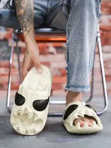 ORNGMALL Summer Skull Men Slides Easter Slippers Male Outdoor Fun Novelty Slippers Thick Sole Platform Beach Soft Sandals Suitable for Daily Life and Street Men and Women Slippers Size 36-45