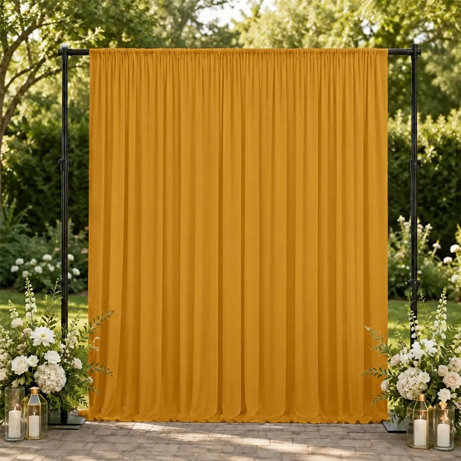10x10 ft Gold Spandex Single Curtain Photo Booth Decorative Fabric Backdrop - 4-Way Stretch, Wrinkle-Free Rod Pockets, Portable Single Pole Options, Fabric Cover, Glamorous Luxury Festive Backdrops & Banners (Ideal for Weddings, Event Planners)