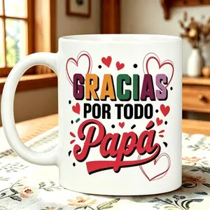 Gracias Papá Quote Mug Colorful Heart Father's Day Ceramic Cup Spanish Dad Appreciation Mug - Heartfelt Gracias Papá Gift for Him