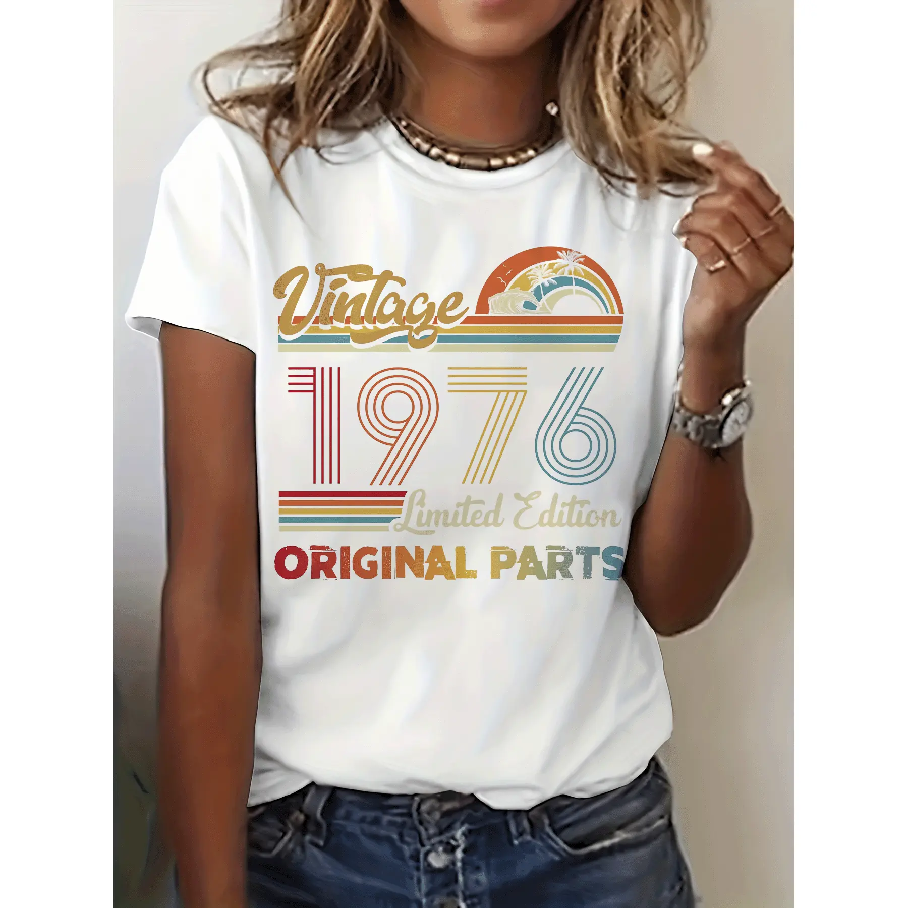 Women's Vintage 1976 Birthday Theme All-Over Print Short-Sleeve T