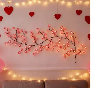 Spring home room decoration light, 96 LEDs, USB powered, cherry blossom vine string lights — artificial DIY flower garland, warm-toned night light, wall-mounted flexible vine. Suitable for indoor and outdoor home and garden decoration for Easter, parties,