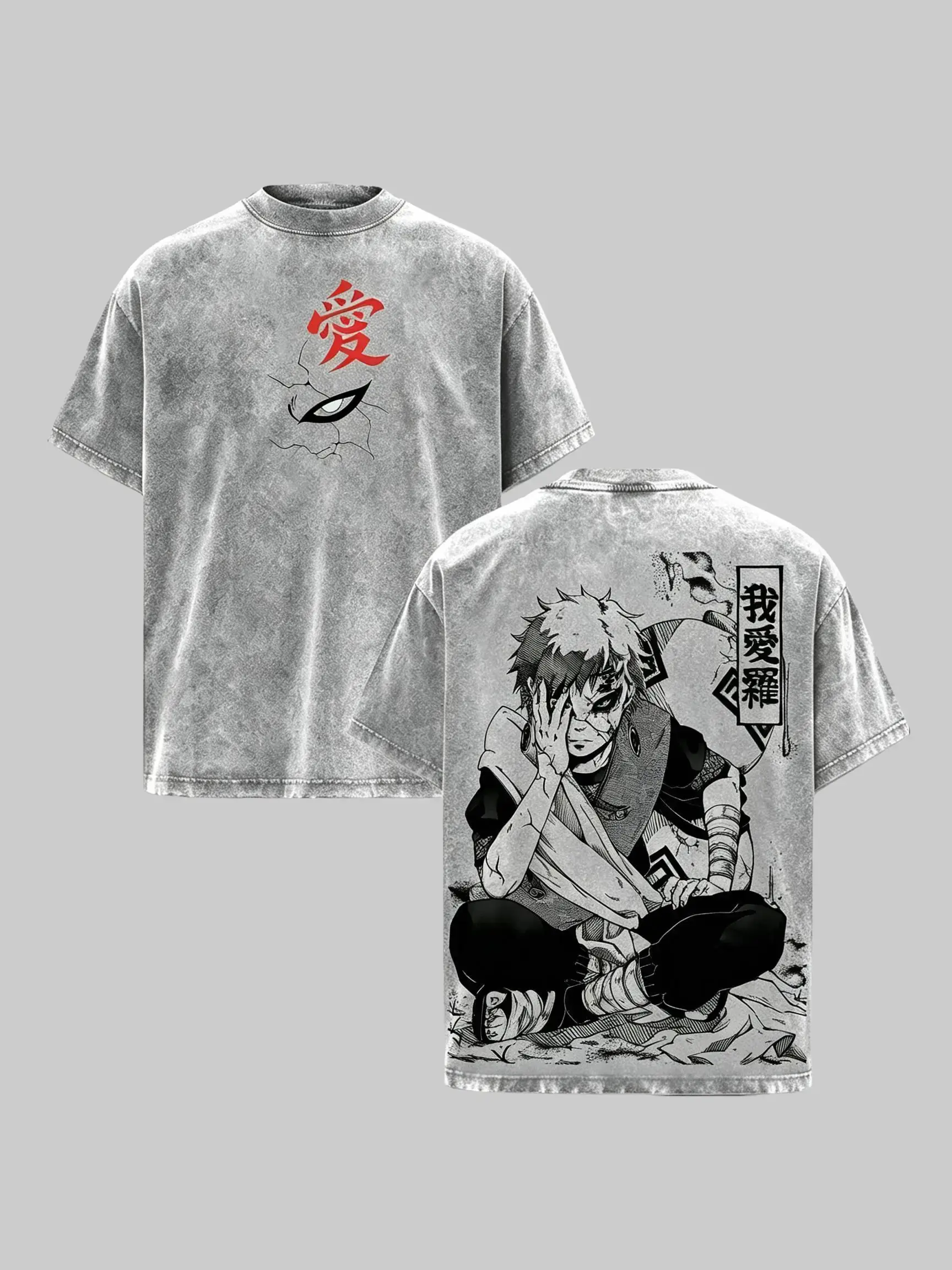 Vintage Acid Washed Gaara Graphic Tee Naruto Shippuden Oversized Baggy Streetwear T Shirt Retro Manga Print Shukaku Sand Village Anime Grunge Top Harajuku Y2K Casual Summer Outfit For Anime Fans