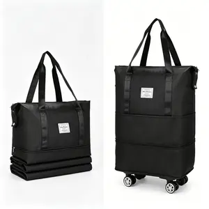 Large Capacity Foldable Travel Bag with Wheels, Durable Nylon, Multifunctional Hand Storage, Airplane Overhead Bin Compatible