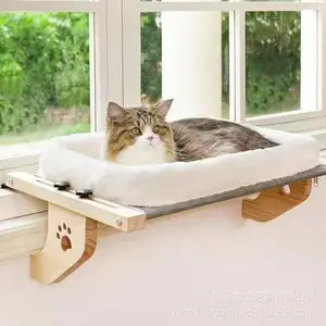 Wooden Cat Hammock Single Layer Cat Bed Bedroom All-Season Wall-Mounted Bed Cat Sunbathing Artifact Solid Wood Cat Bed